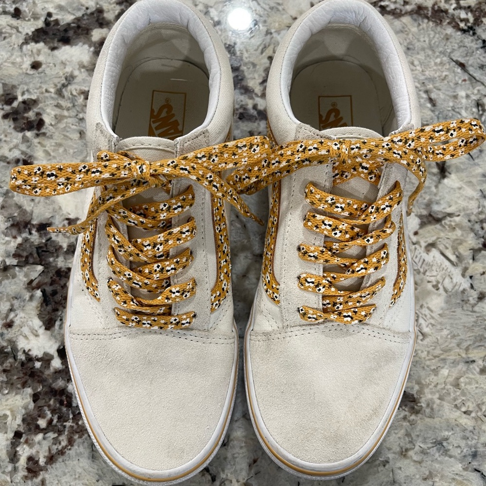 Vans Cream Sneakers with Orange Patterned Laces